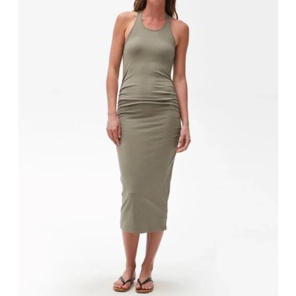 Michael Stars Racerback Midi Dress Medium Olive Green Jersey Tank Dress Neutral - Picture 10 of 10